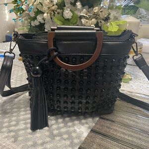 Elegant Black Studded Crossbody Bag